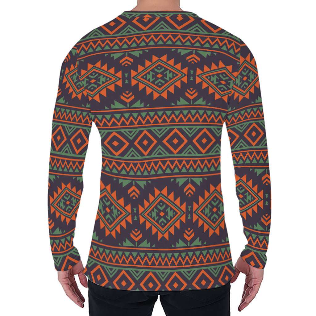 Retro Tribal Navajo Pattern Print Men's Long Sleeve T-Shirt