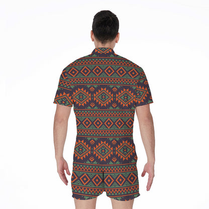 Retro Tribal Navajo Pattern Print Men's Rompers