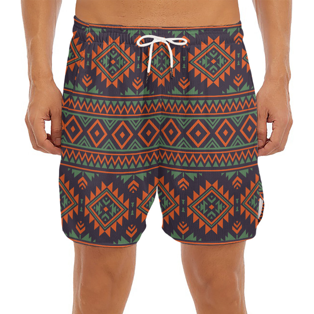 Retro Tribal Navajo Pattern Print Men's Split Running Shorts