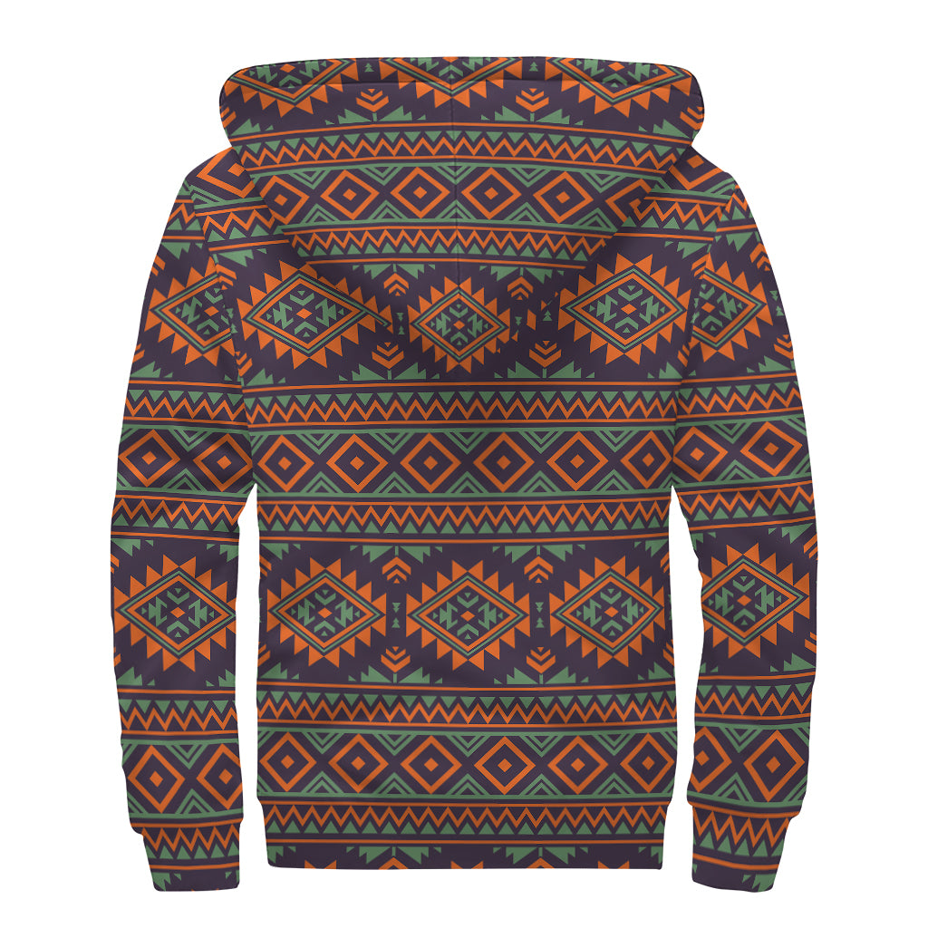 Retro Tribal Navajo Pattern Print Sherpa Lined Zip Up Hoodie