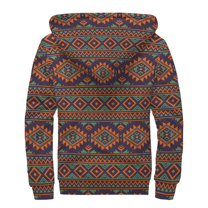 Retro Tribal Navajo Pattern Print Sherpa Lined Zip Up Hoodie