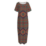 Retro Tribal Navajo Pattern Print Short Sleeve Long Nightdress