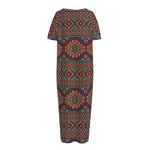 Retro Tribal Navajo Pattern Print Short Sleeve Long Nightdress