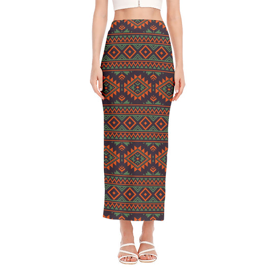Retro Tribal Navajo Pattern Print Side Slit Maxi Skirt