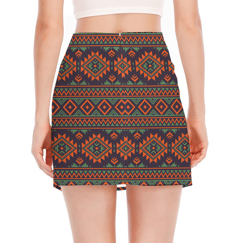 Retro Tribal Navajo Pattern Print Side Slit Mini Skirt