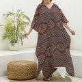 Retro Tribal Navajo Pattern Print Silk V-Neck Kaftan Dress