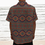Retro Tribal Navajo Pattern Print Textured Short Sleeve Shirt