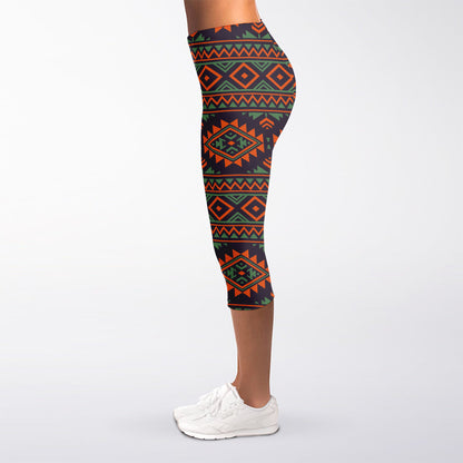 Retro Tribal Navajo Pattern Print Women's Capri Leggings
