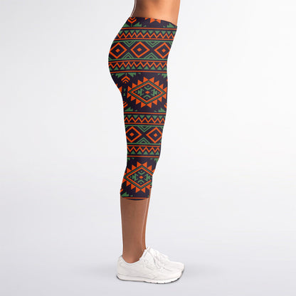 Retro Tribal Navajo Pattern Print Women's Capri Leggings