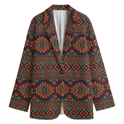 Retro Tribal Navajo Pattern Print Women's Cotton Blazer