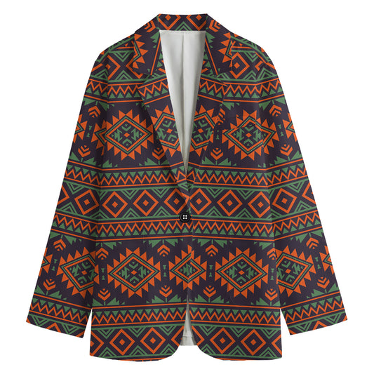 Retro Tribal Navajo Pattern Print Women's Cotton Blazer