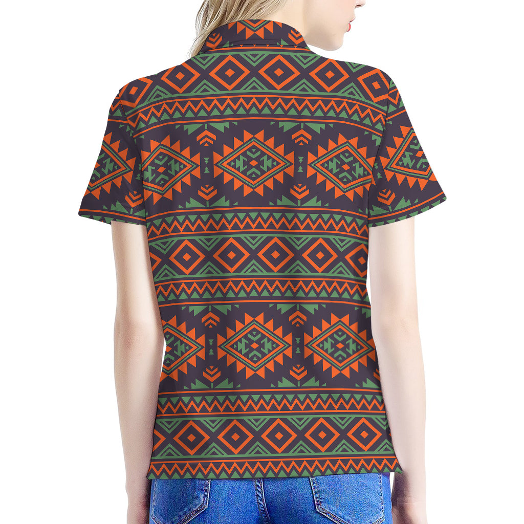Retro Tribal Navajo Pattern Print Women's Polo Shirt
