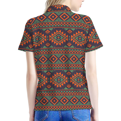Retro Tribal Navajo Pattern Print Women's Polo Shirt