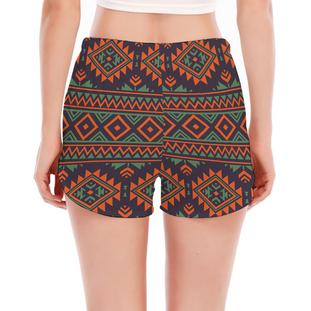 Retro Tribal Navajo Pattern Print Women's Split Running Shorts