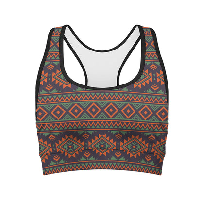 Retro Tribal Navajo Pattern Print Women's Sports Bra