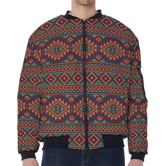 Retro Tribal Navajo Pattern Print Zip Sleeve Bomber Jacket