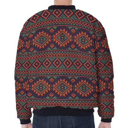 Retro Tribal Navajo Pattern Print Zip Sleeve Bomber Jacket