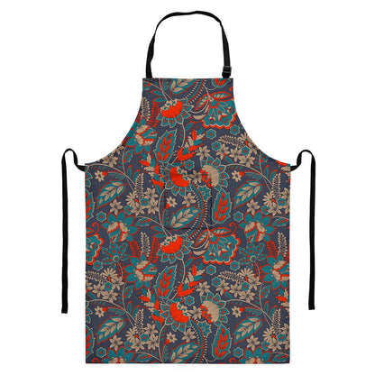 Retro Vintage Bohemian Floral Print Bib Apron With Pocket