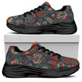 Retro Vintage Bohemian Floral Print Black Chunky Shoes