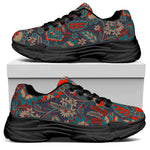 Retro Vintage Bohemian Floral Print Black Chunky Shoes