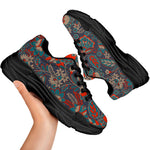 Retro Vintage Bohemian Floral Print Black Chunky Shoes