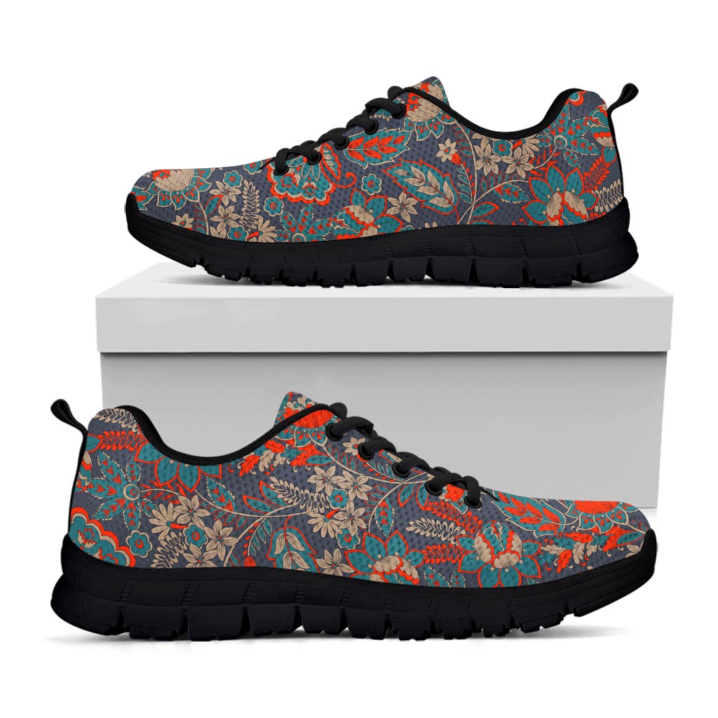 Retro Vintage Bohemian Floral Print Black Running Shoes