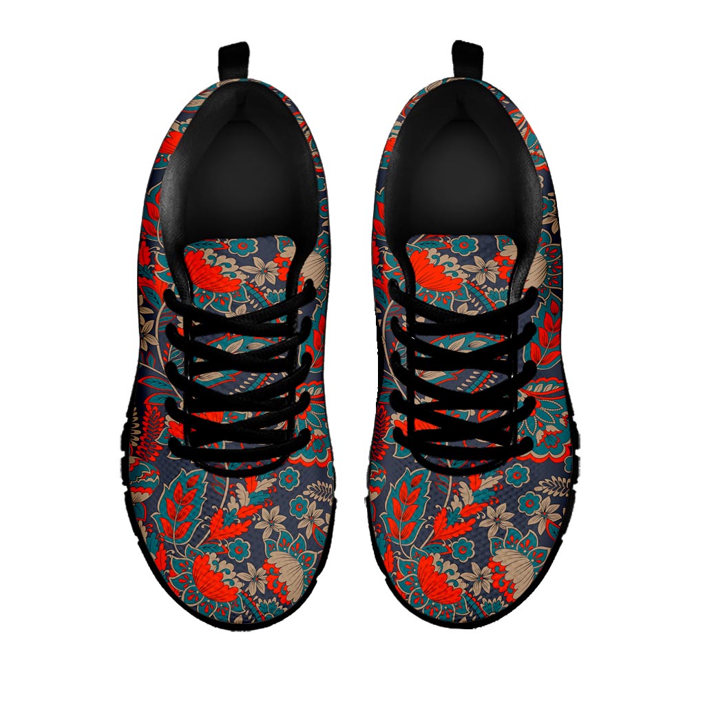 Retro Vintage Bohemian Floral Print Black Running Shoes