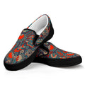 Retro Vintage Bohemian Floral Print Black Slip On Sneakers