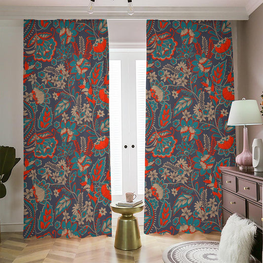 Retro Vintage Bohemian Floral Print Blackout Pencil Pleat Curtains