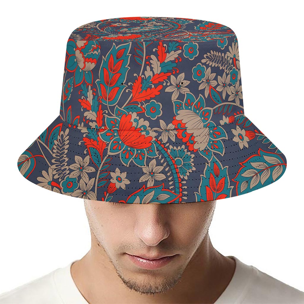 Retro Vintage Bohemian Floral Print Bucket Hat