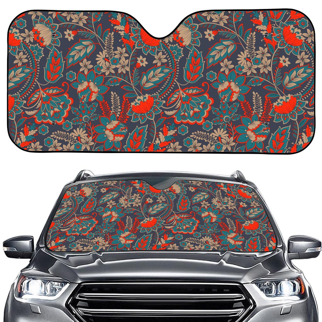 Retro Vintage Bohemian Floral Print Car Windshield Sun Shade