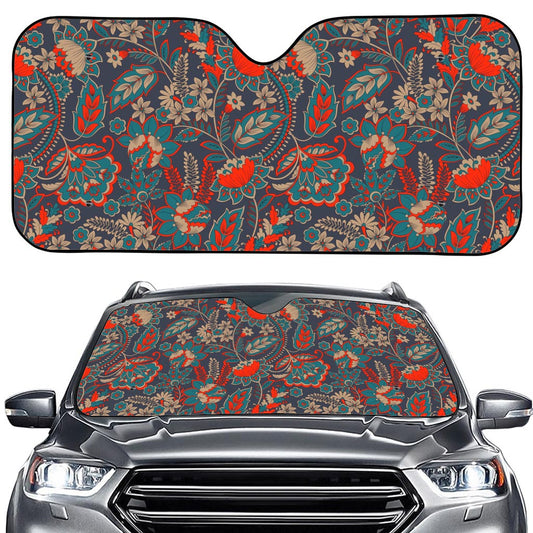 Retro Vintage Bohemian Floral Print Car Windshield Sun Shade