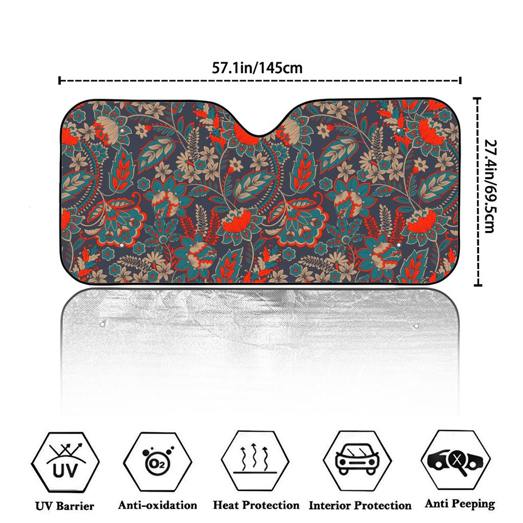 Retro Vintage Bohemian Floral Print Car Windshield Sun Shade