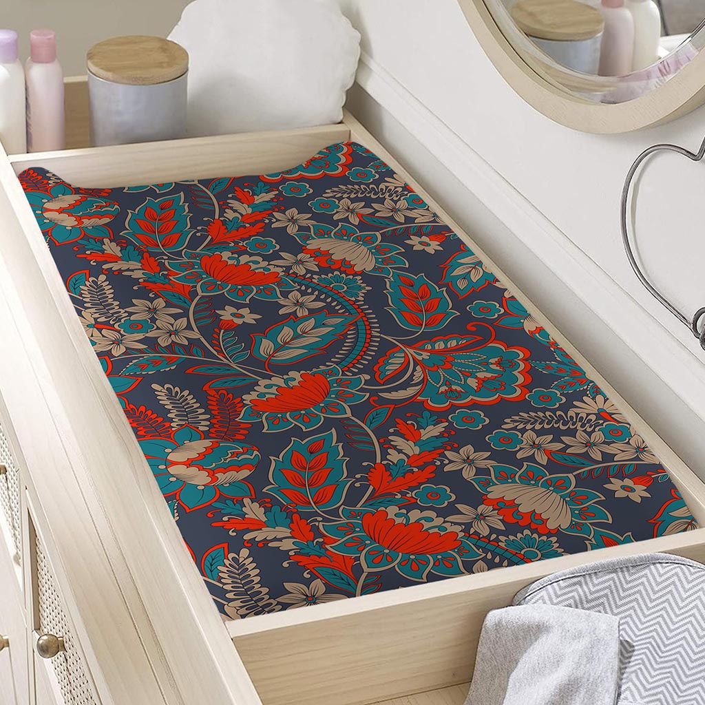 Retro Vintage Bohemian Floral Print Changing Pad Cover