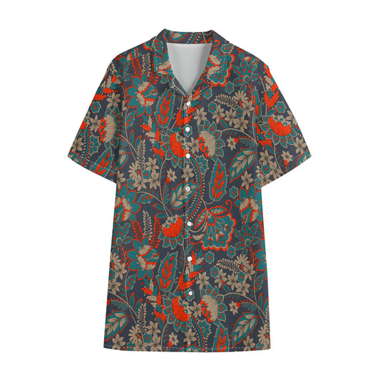 Retro Vintage Bohemian Floral Print Cotton Hawaiian Shirt