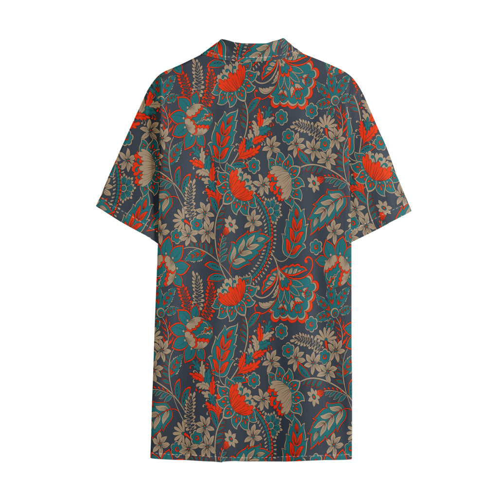Retro Vintage Bohemian Floral Print Cotton Hawaiian Shirt
