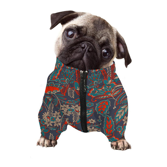 Retro Vintage Bohemian Floral Print Dog Zip Up Jacket