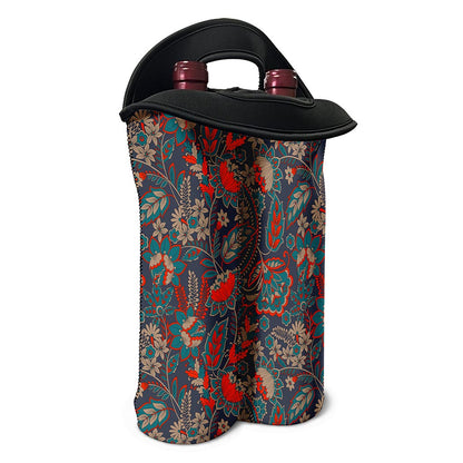 Retro Vintage Bohemian Floral Print Double Neoprene Wine Tote
