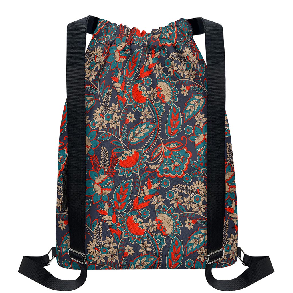 Retro Vintage Bohemian Floral Print Drawstring Backpack