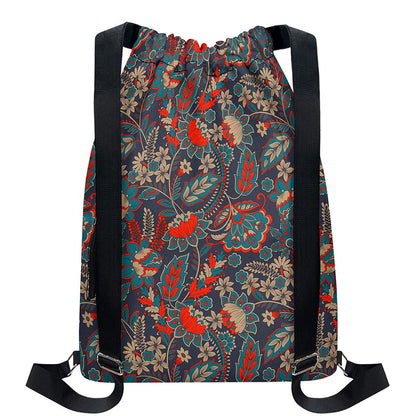 Retro Vintage Bohemian Floral Print Drawstring Backpack
