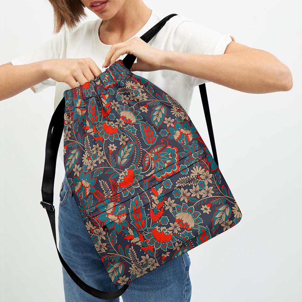 Retro Vintage Bohemian Floral Print Drawstring Backpack