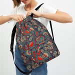 Retro Vintage Bohemian Floral Print Drawstring Backpack