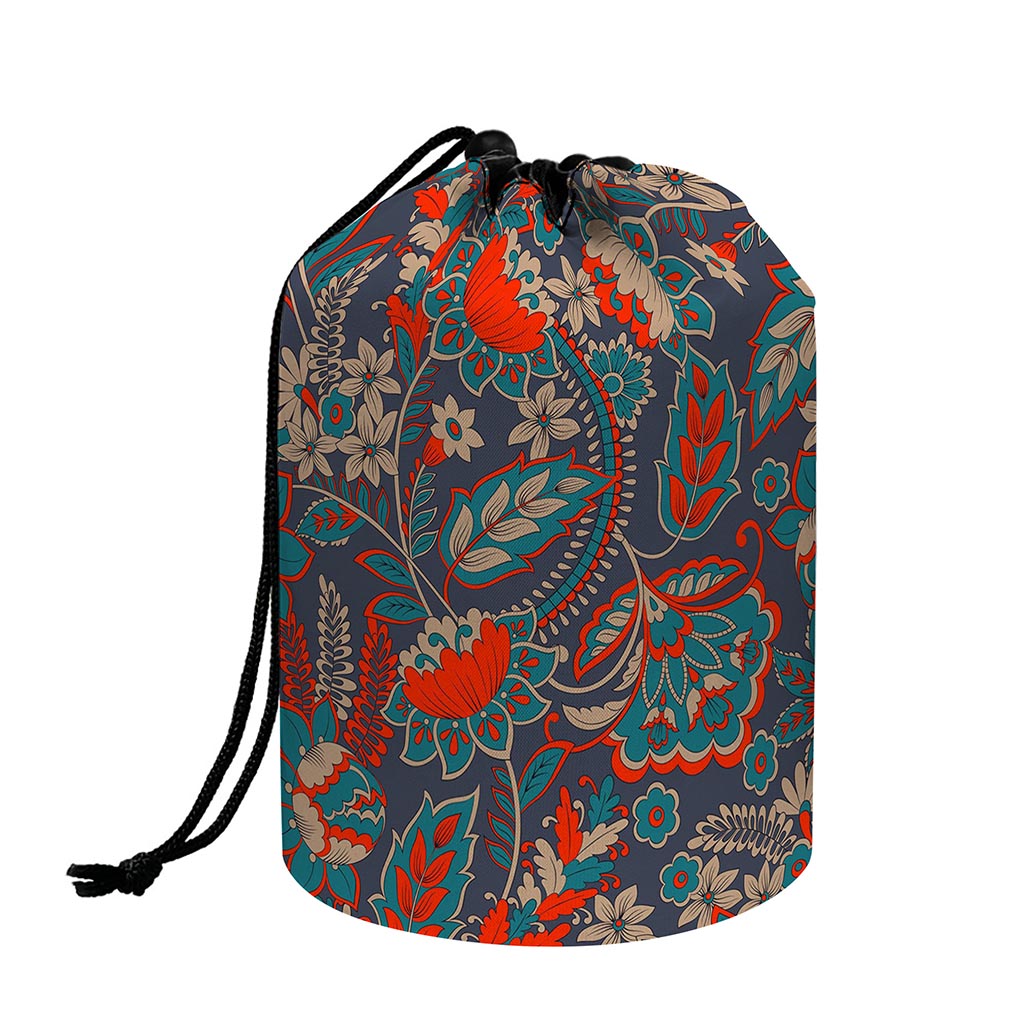 Retro Vintage Bohemian Floral Print Drawstring Makeup Bag