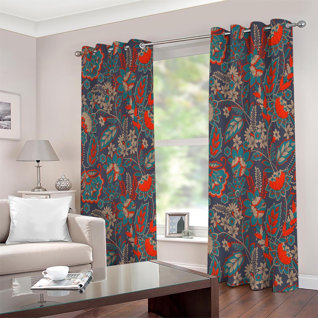Retro Vintage Bohemian Floral Print Extra Wide Grommet Curtains
