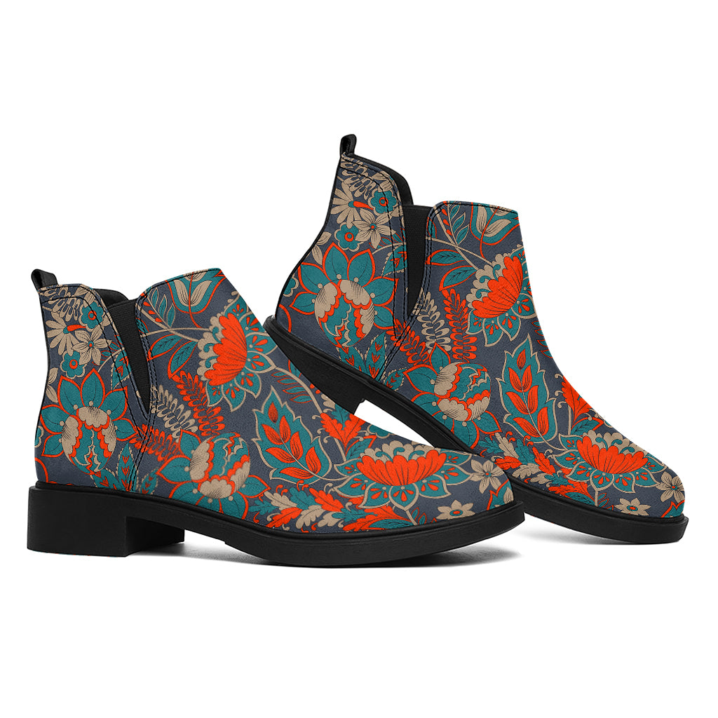 Retro Vintage Bohemian Floral Print Flat Ankle Boots