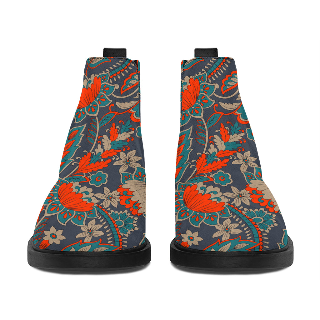 Retro Vintage Bohemian Floral Print Flat Ankle Boots