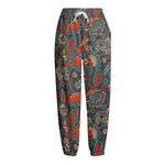 Retro Vintage Bohemian Floral Print Fleece Lined Knit Pants