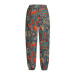Retro Vintage Bohemian Floral Print Fleece Lined Knit Pants