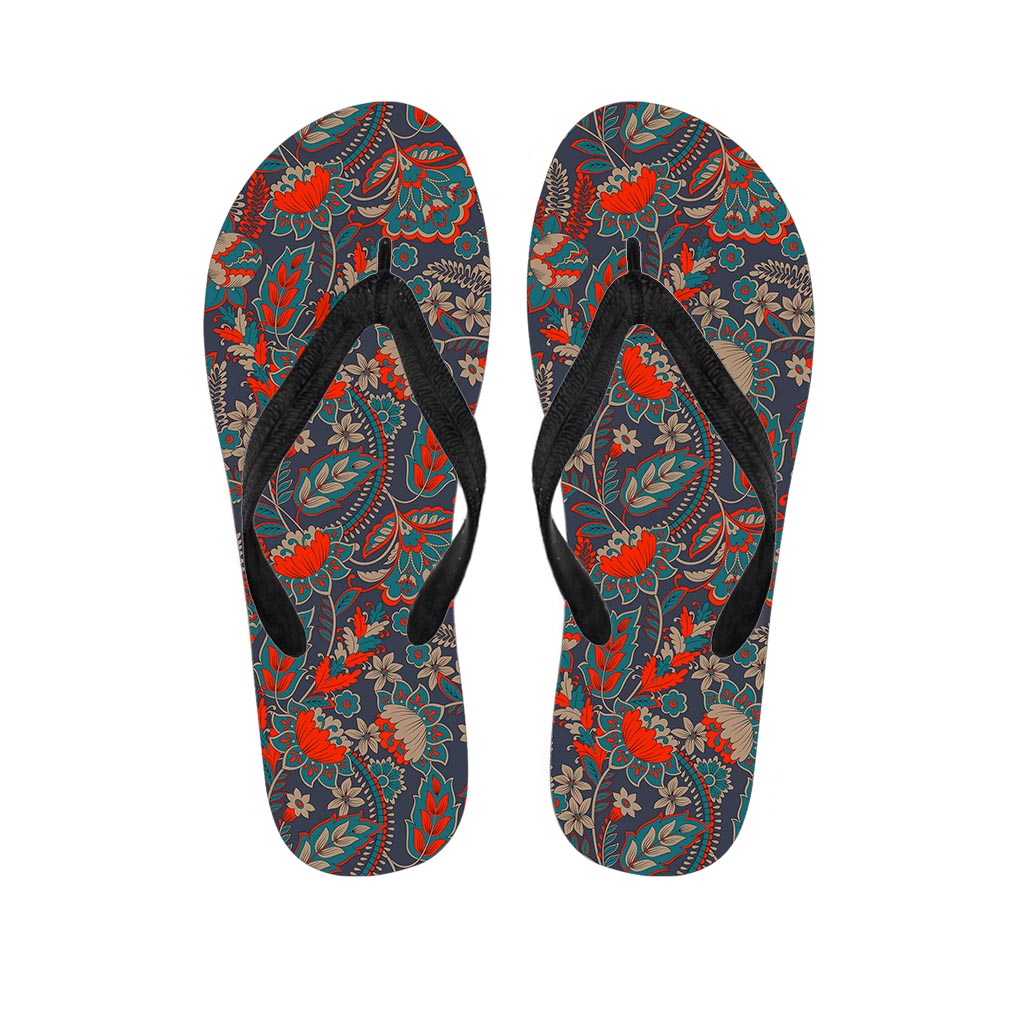 Retro Vintage Bohemian Floral Print Flip Flops