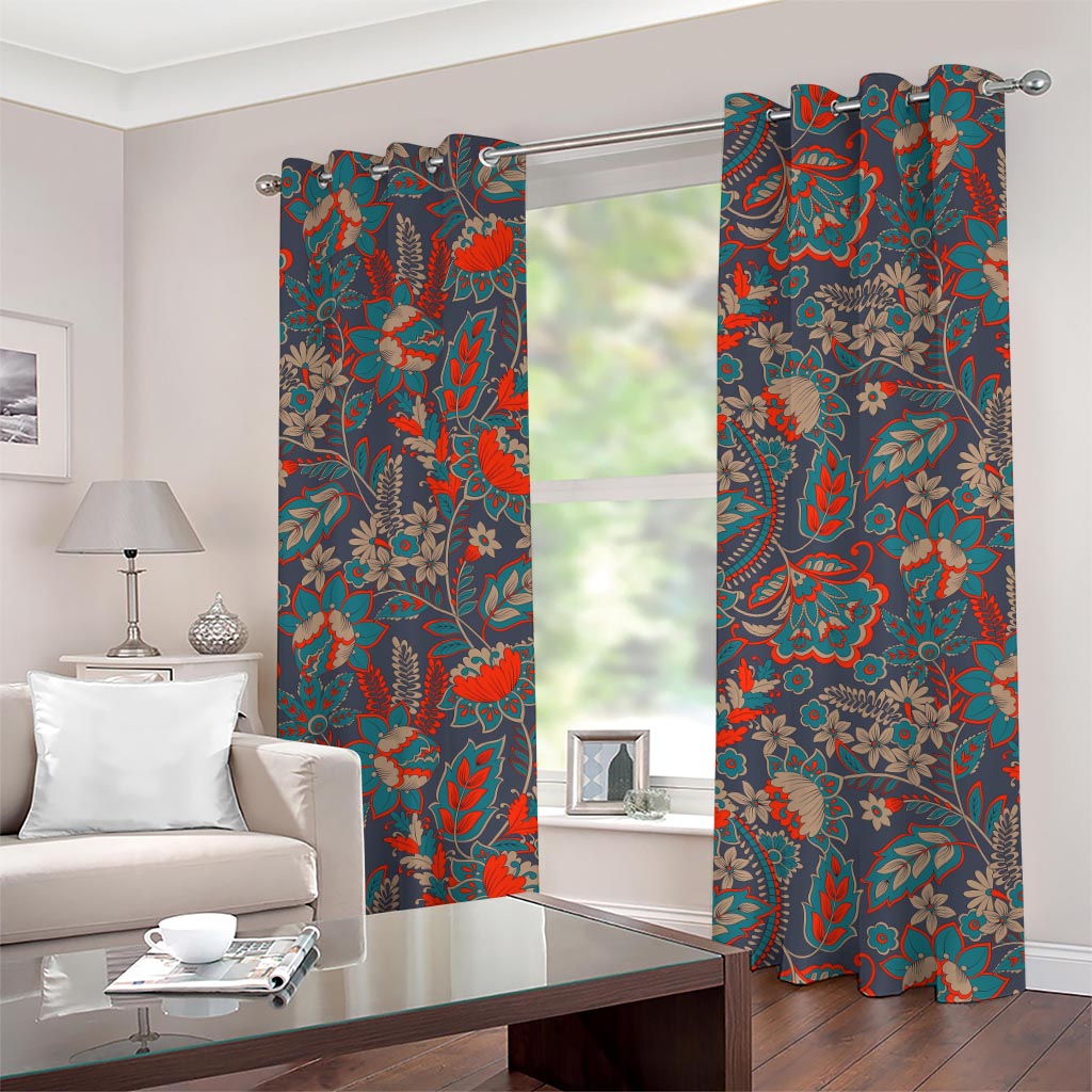 Retro Vintage Bohemian Floral Print Grommet Curtains